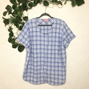 Woman Within Checkered Gingham V Neck Top 1X